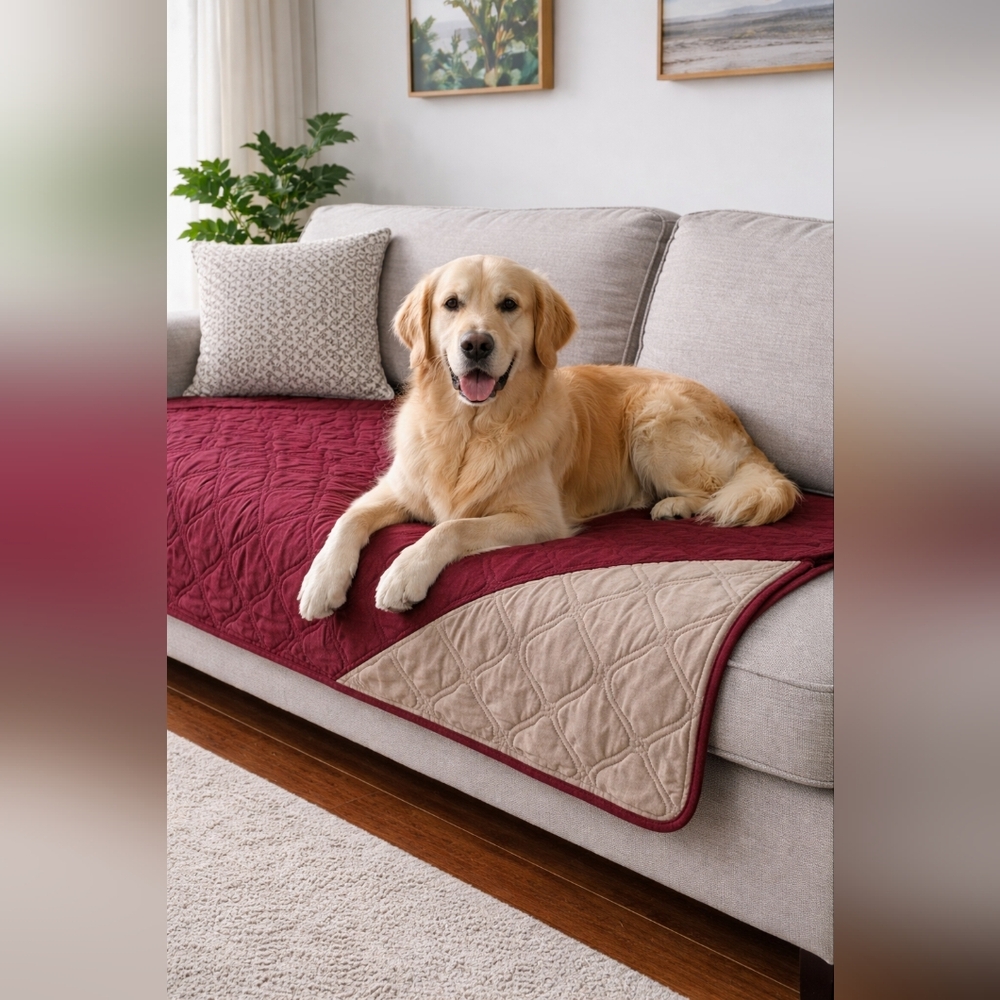 Ameritex Waterproof Reversible Pet Blanket Burgundy 52x82 Sofa Couch Bed Cover
